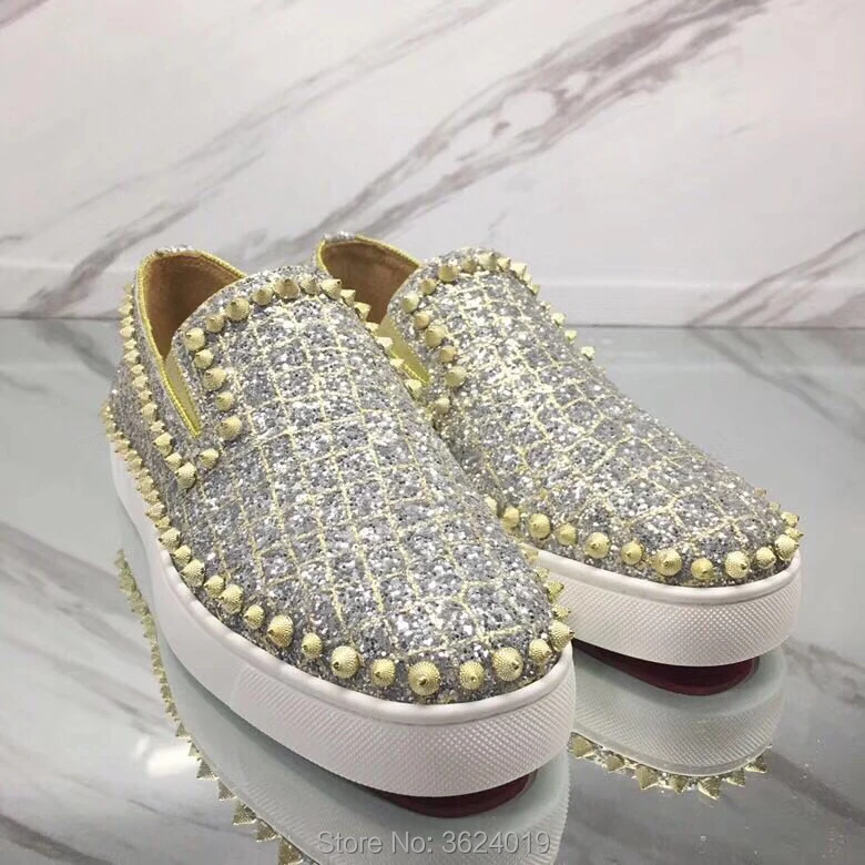 Un De Remaches Blingbling Círculo Andgz Calzado Zapatos Plata Hombres Cl Corte Bottom 2018 Espiral Mocasines Zapatillas Cuero Bajo Red 4wvgq0S