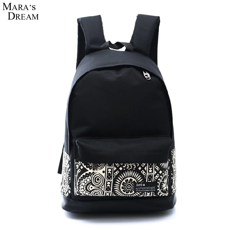 

Mara's Dream 2017 Backpack Unisex National Style Canvas Patchwork Book Printing Zipper Big Capacity Computer Rucksack Couple Bag