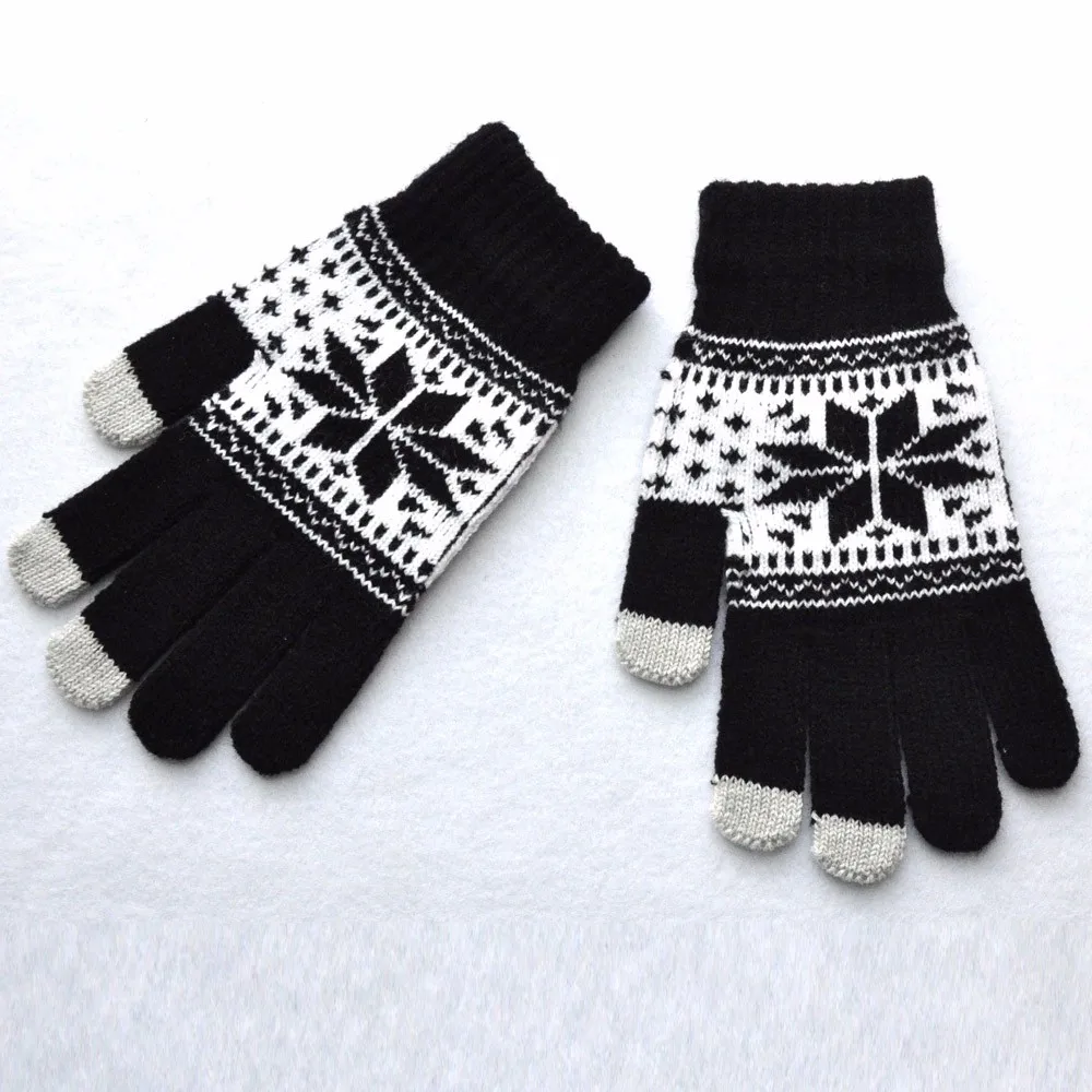 Мужские и женские зимние перчатки с рисунком снега, шерстяные вязаные мягкие перчатки, зимние перчатки на полный палец, подарок для мужчин и женщин, перчатки для женщин, Новинка