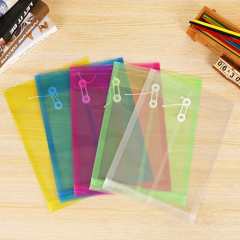 Модная офисная папка формата А4 с застежкой на кнопках, цветная прозрачная пластиковая папка для файлов, Большая вместительная бумажная сумка для хранения - Цвет: Random