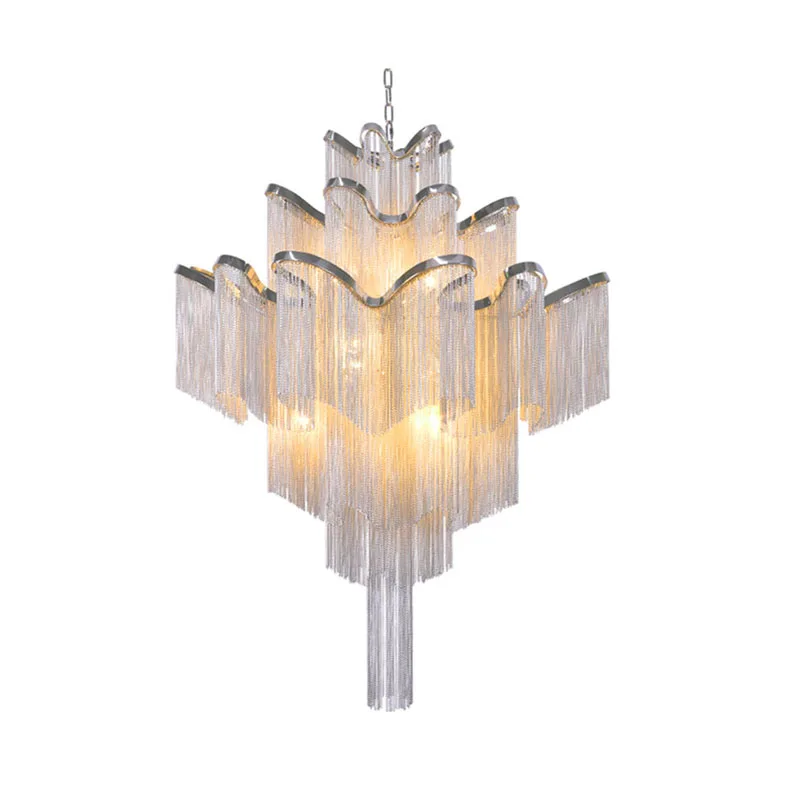  Modern Luxury Silver Gold Aluminium chain fringed Pendant Lamp Luxury Stair Pendant Hanging Light f - 32850075825