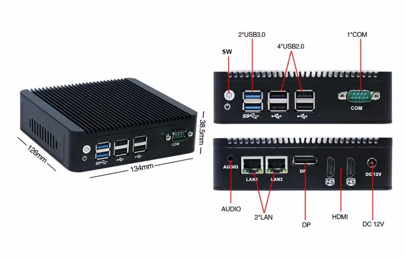 Безвентиляторный мини-ПК windows 10 intel nuc n3160 2com порт 2 lan порт 3 дисплеи barebone мини-компьютер hdmi 4 k htpc ТВ коробка нано ПК