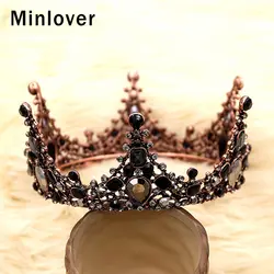 Minlover круглый барокко Винтаж Черный Кристальные тиары короны с серьгой для женщин Свадебная прическа интимные аксессуары украшения для