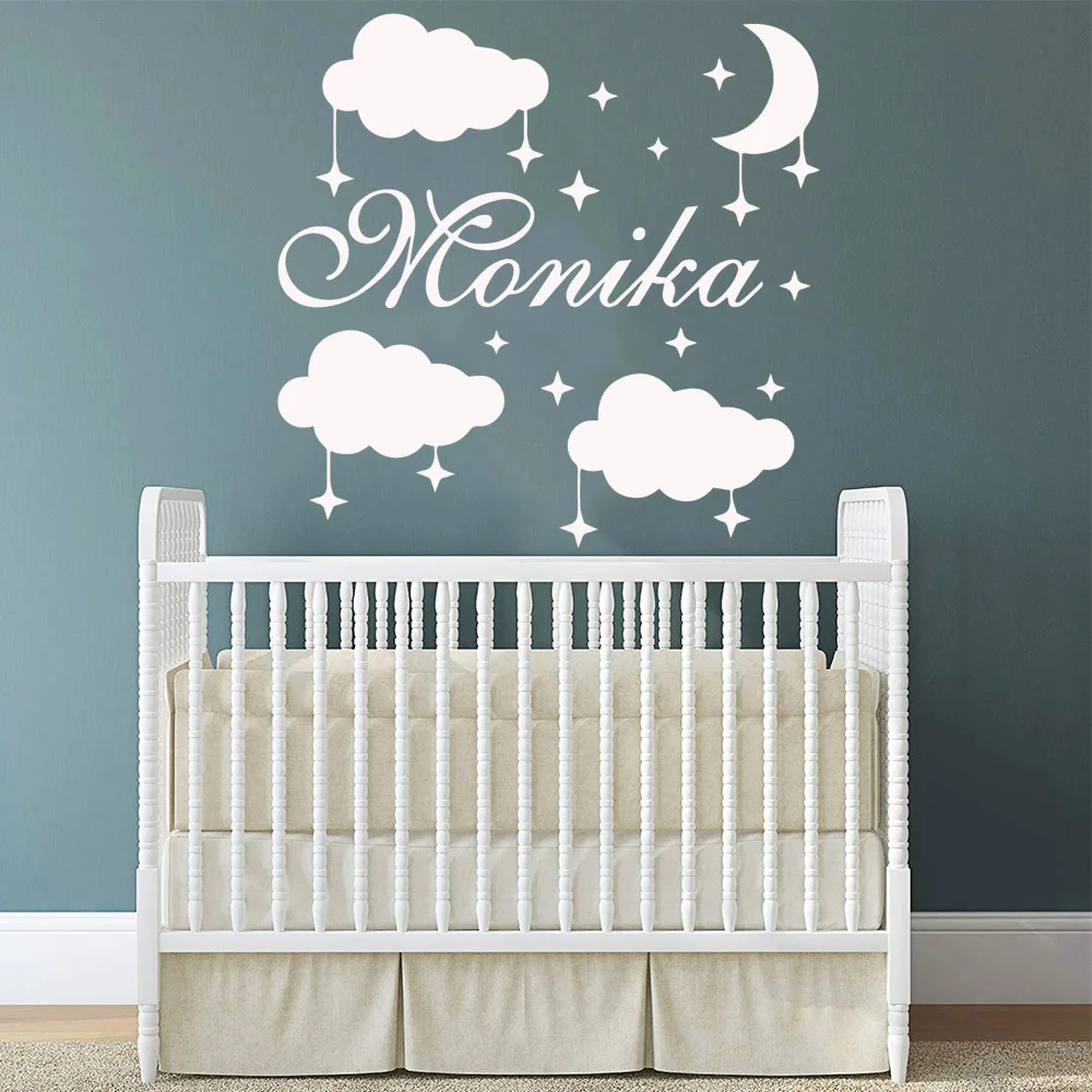 

Personalized custom name stars clouds vinyl Wall Sticker Decals For kids Room Stickers decor bedroom