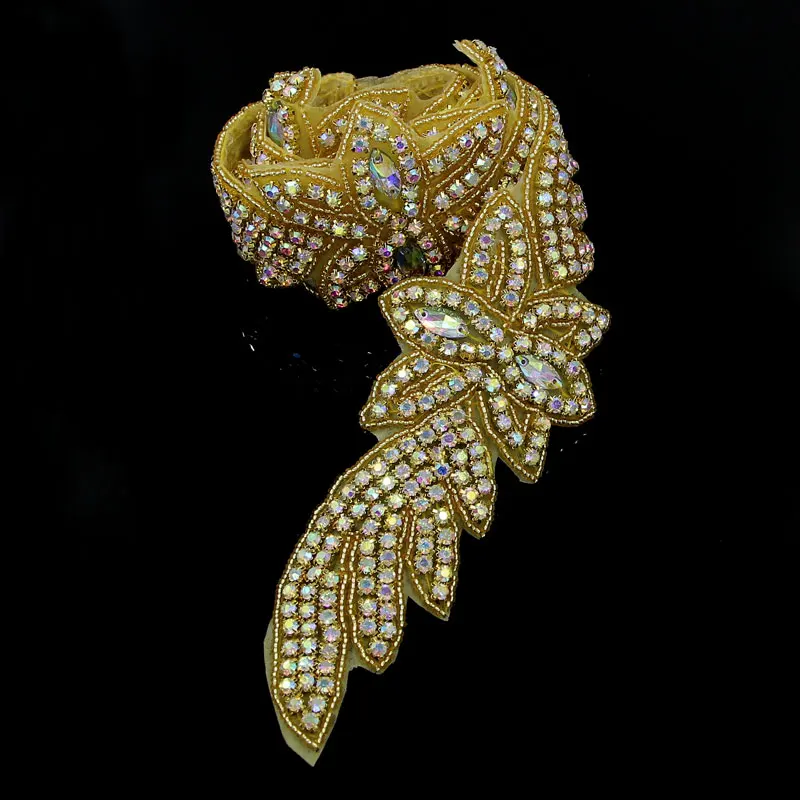 

1 Yard Silver/Gold AB Handmade Flower Sewing Rhinstone Applique 4pcs Flowers Chain for Garment Bags Decor 3 Colors Available