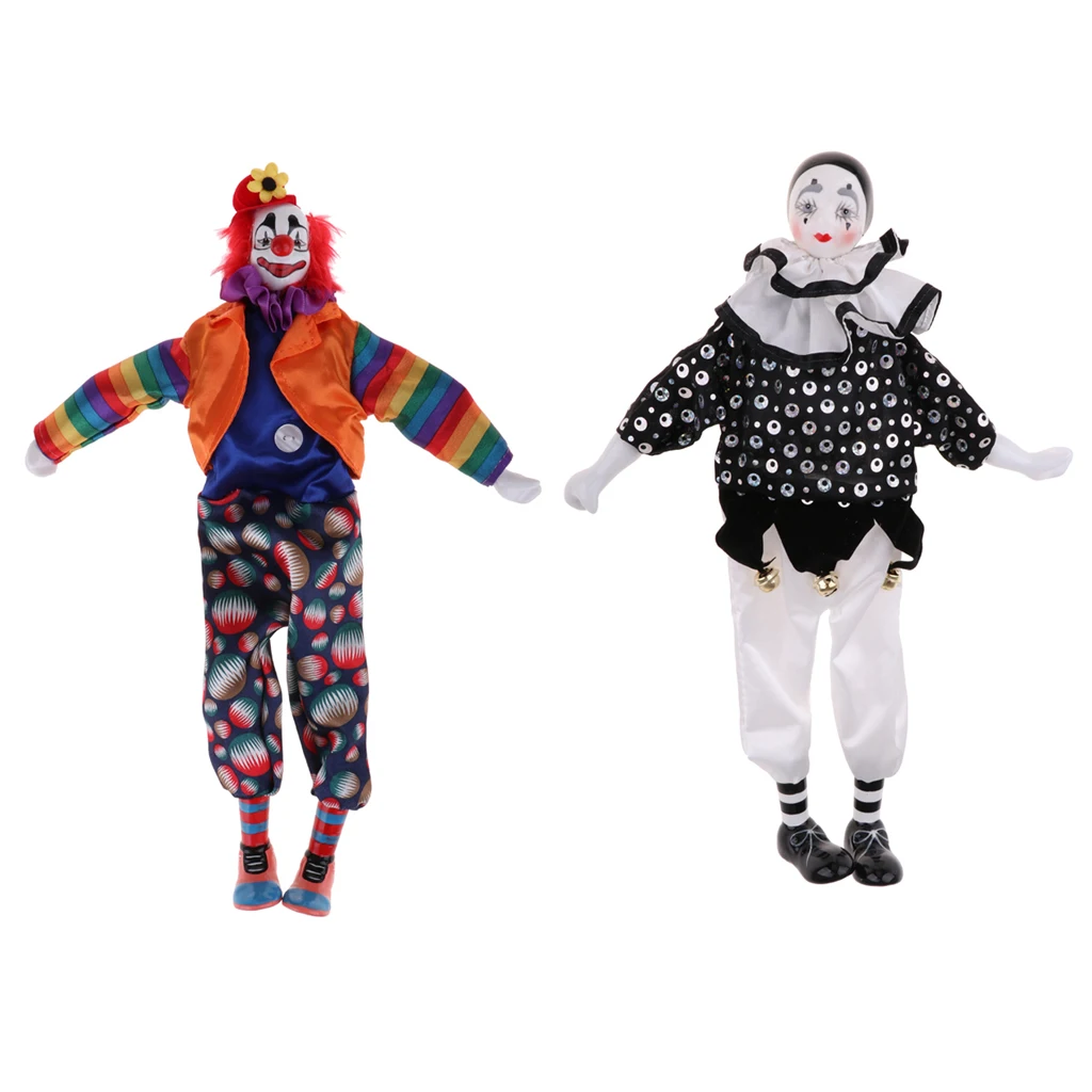 2Pcs Fashion Porcelain Clown Doll Halloween Christmas Decoration Souvenir Collections Friends Gift Home Table Decor