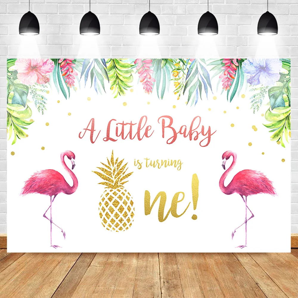 

Mehofoto One Birthday Backdrop for Photography Flamingo Pineapple Baby Party Banner Background Flowers Supplies Props for Studio