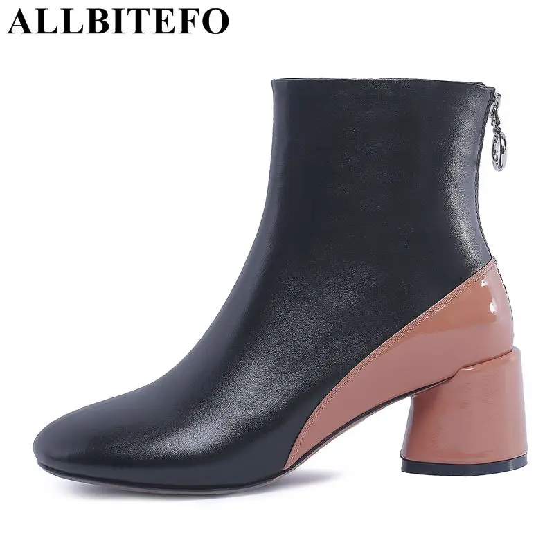 

ALLBITEFO brand natural genuine leather women boots Medium height ankle boots fashion Autumn Winter girls motorcycle boots shoes
