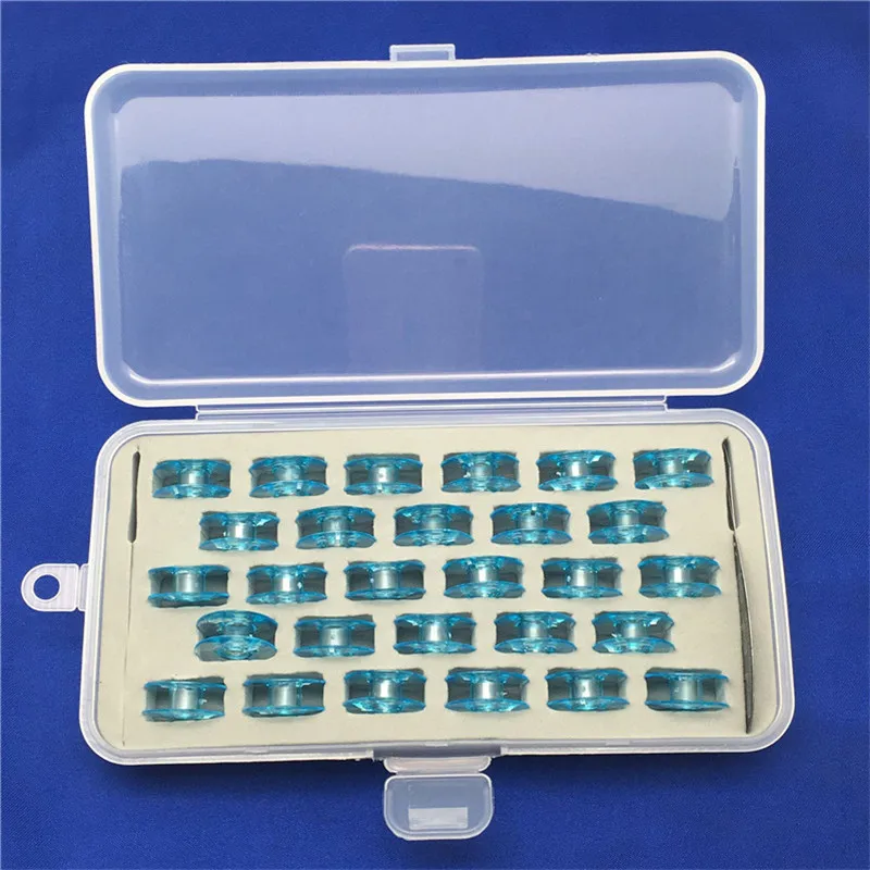 1set include a 28 Space Plastic Bobbin case, 28pcs Blue clear Plastic