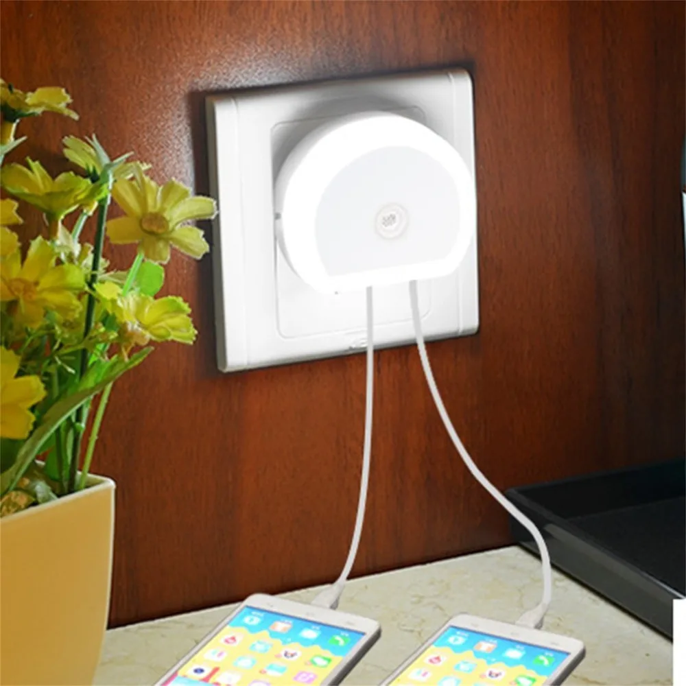 

iTimo LED Night Light with Dual USB Port 5V 1A Light Sensor Control Room Home Lighting Plug-in Wall Lamp EU/US Plug Socket Lamp