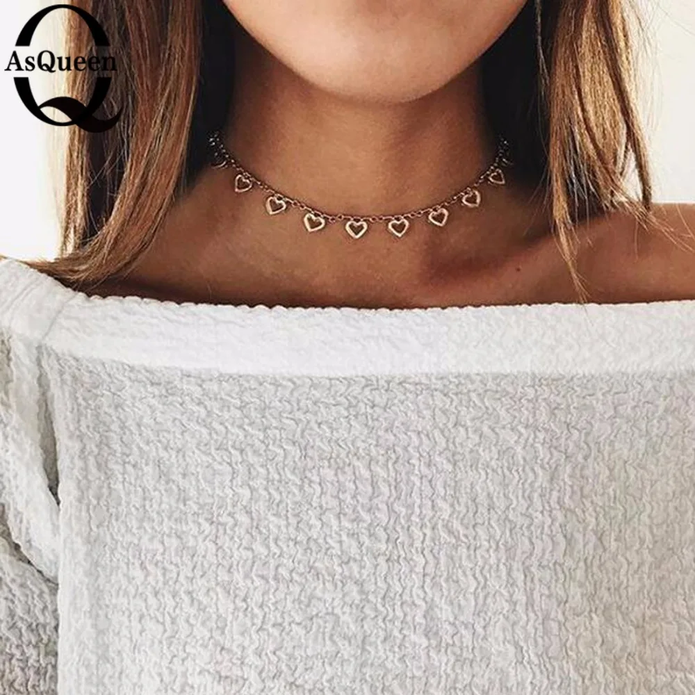 2017 Simple Silver Color Plated Love Heart Choker Necklace For Women
