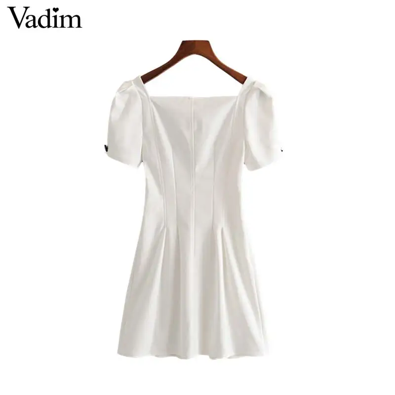Vadim Женская офисная одежда белое мини-платье с коротким рукавом с пышными рукавами на молнии сбоку женские повседневные Летние однотонные шикарные платья трапециевидной формы QC451