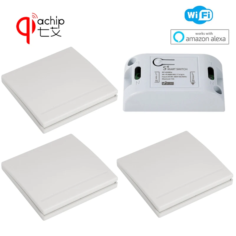 Beste QIACHIP WiFi Smart Switch Draadloze 433 mhz RF Relais 1CH AC 220 v 1 knop schakelaar Wall panel Batterijen niet inbegrepen