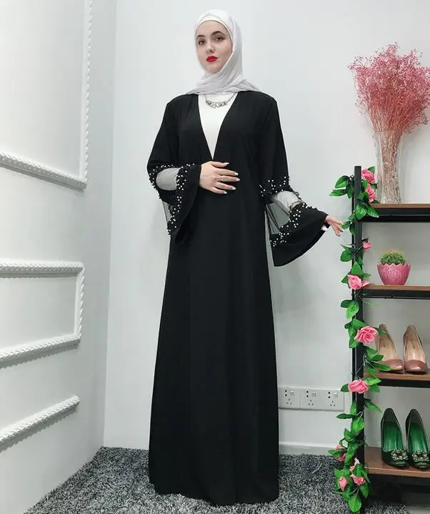 Горячая Распродажа открытый передний кардиган кружева трикотажные abaya Дубайский мусульманский женское модное платье женская исламская одежда Рамадан s-xxl - Цвет: 1