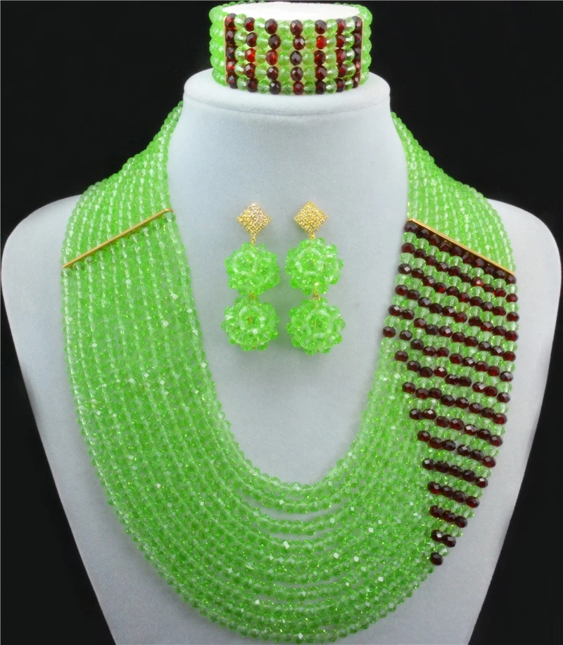 

Splendid 2016 New Green Crystal Costume Necklaces Nigerian Wedding African Beads Jewelry Set 10012