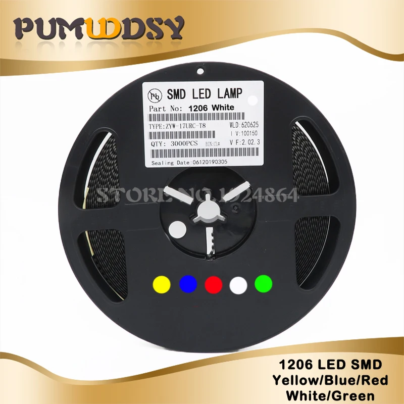 

100pcs 1206 SMD LED diodes light Yellow Red Green Blue White new and original