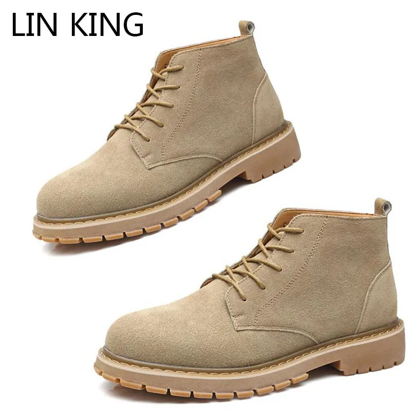 

LIN KING Fashion Spring Autumn Men Work Safety Boot Lace Up Man Ankle Boots Suede Leather Outdoor Military Botas For Male