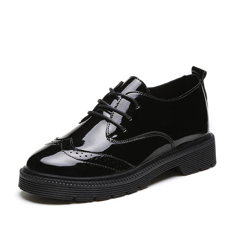 

Hot Women Flats loafers Ladies Lace Patent Leather Carve Patterns Women Shoes