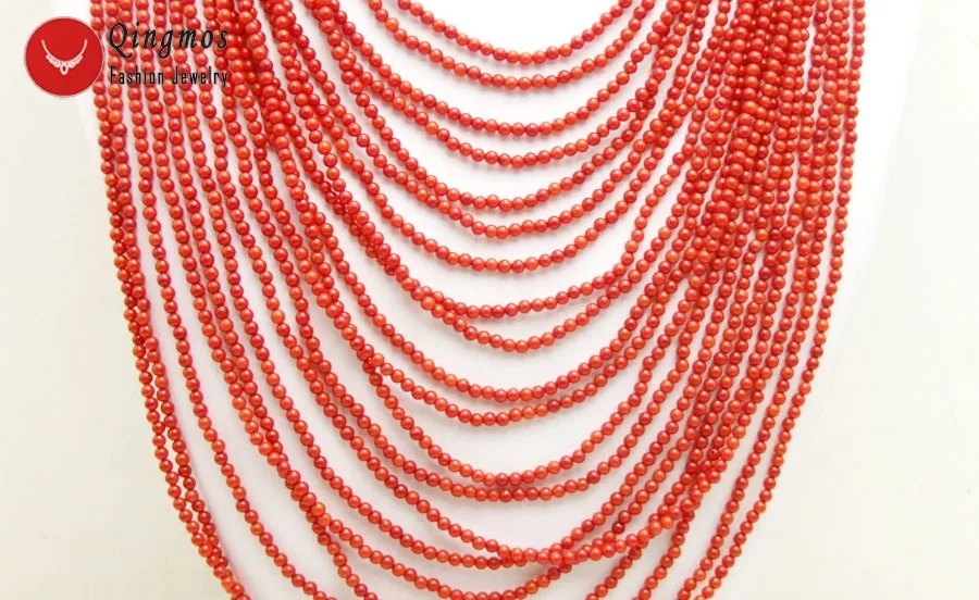Qingmos Trendy 20 Strands Coral Necklace for Women with 3-4mm Round Natural Red Coral  18-27