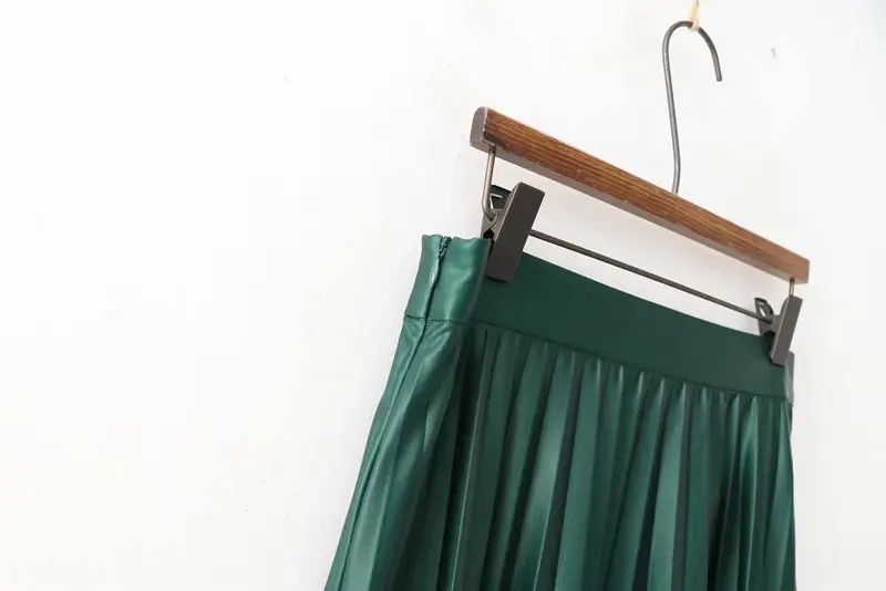 Женская зеленая плиссированная длинная юбка из искусственной кожи, юбки из искусственной кожи, длинные юбки для женщин Jupe Cuir Falda Cuero
