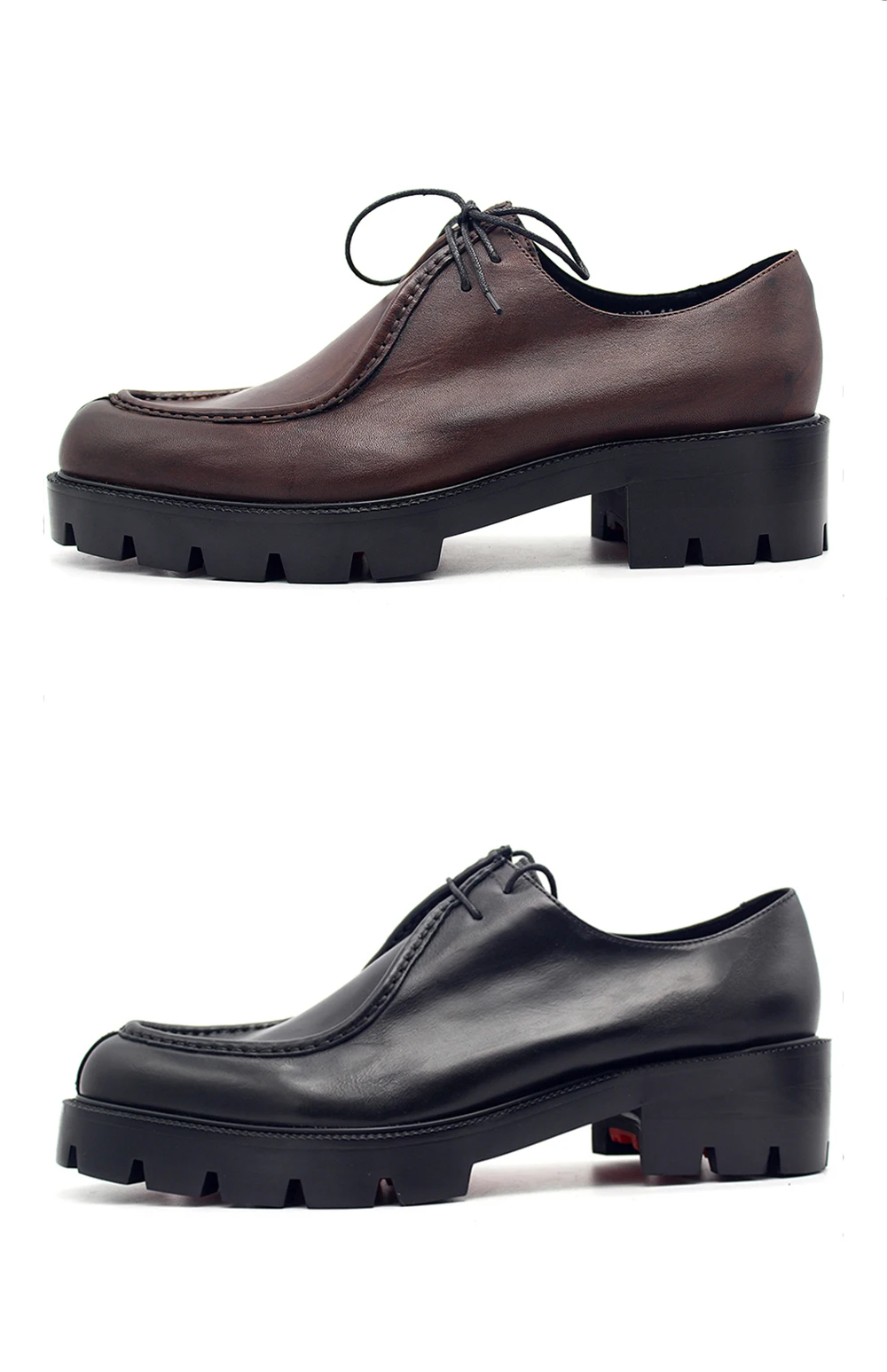 Коричневые мужские туфли с острым носком на толстой подошве с двумя кожаными ремешками; кожаные туфли; мужские туфли из натуральной кожи