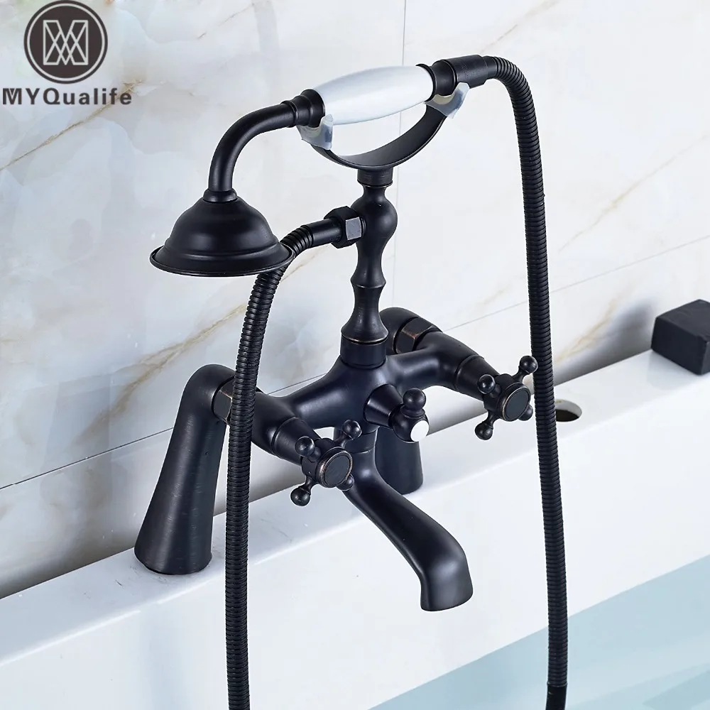Dual Handle Side Mounted Bathtub Sink Faucet Telephone Style Hand Held