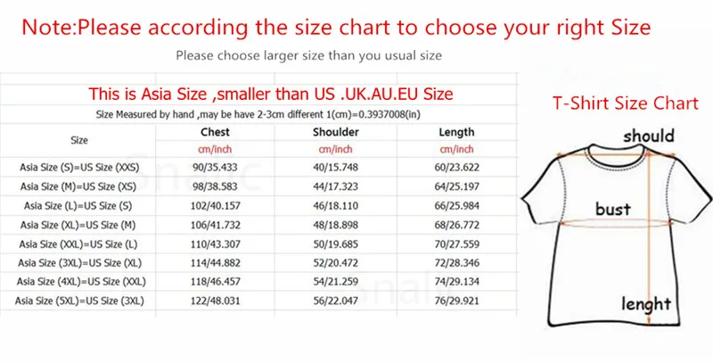new t shirt size chart