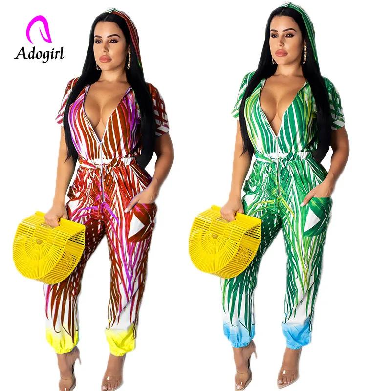 

Floral Print Hooded Jumpsuit Retro Overalls Women Jumpsuit Romper Sexy Jumpsuit Vintage Female Loose 2019 Summer Jumpsuit Romper