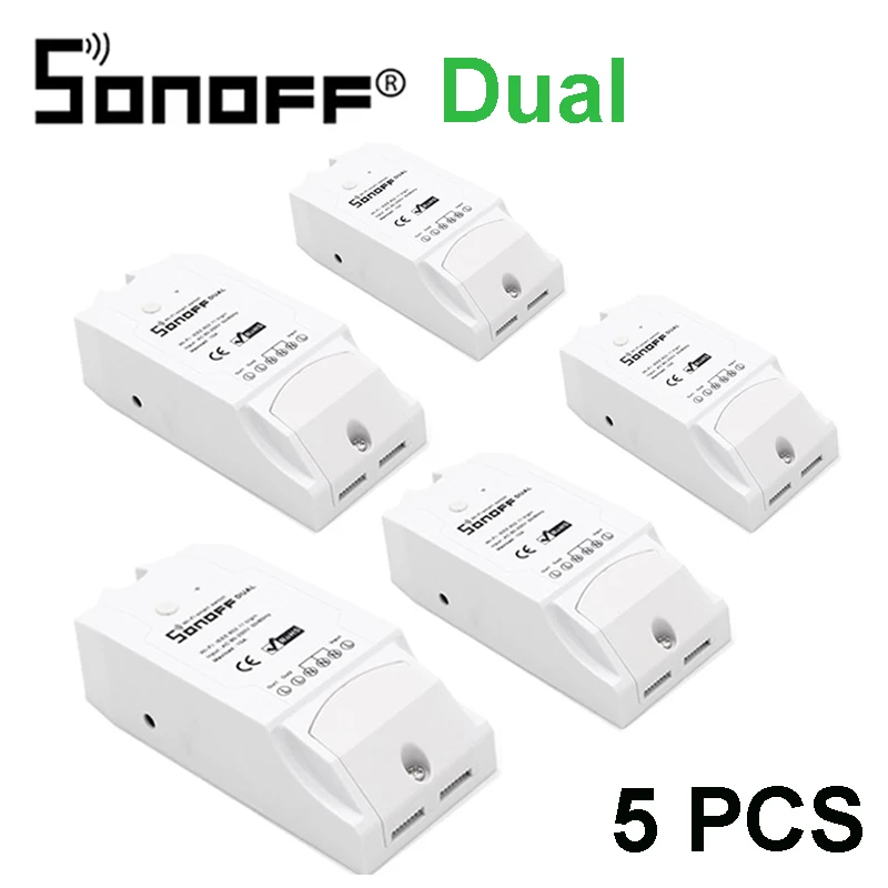 1-5 Sonoff Dual 2CH Wifi освещение переключатель Управление несколькими устройствами светодиодный WiFi переключатель управление двумя устройствами умный Wifi беспроводной умный переключатель - Комплект: Dual 5PCS