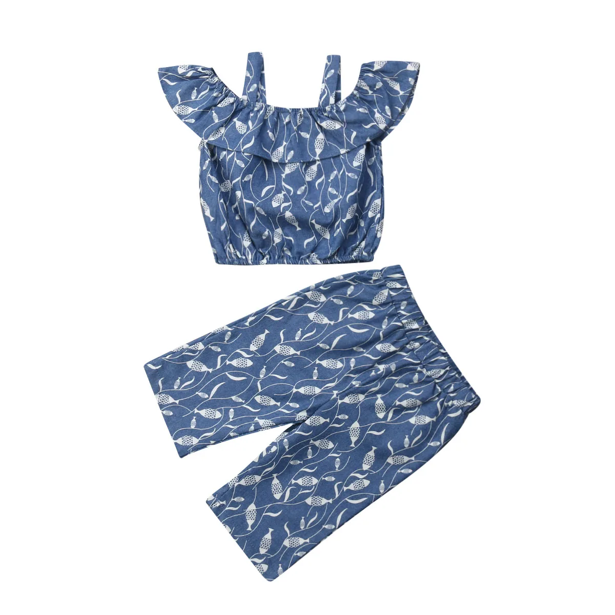 

2019 New Brand Newborn Kids Baby Girls Off Shoulder Tops Short Pants Outfits Clothes Set Fish Print