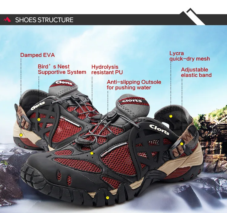 Verão dos Homens Sapatos ao ar Livre de Secagem Sapatos de Água Clorts Upstream Sapatos Malha Respirável Aqua Rápida Tamanho Grande Novos Wading 45 46 7 High Quality Esporte e Lazer