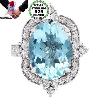 

OMHXZJ Wholesale European Fashion Woman Man Party Wedding Gift White Blue Square AAA Zircon 925 Sterling Silver Ring RR66
