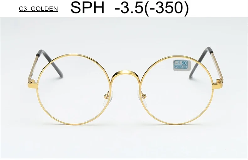 SPH-1-1,5-2-2,5-3-3,5-4-4,5-5,0-5,5-6 готовые очки для близорукости Женщины Мужчины круглая оправа из сплава очки для близоруких UF29 - Цвет оправы: C3 (-3.5)