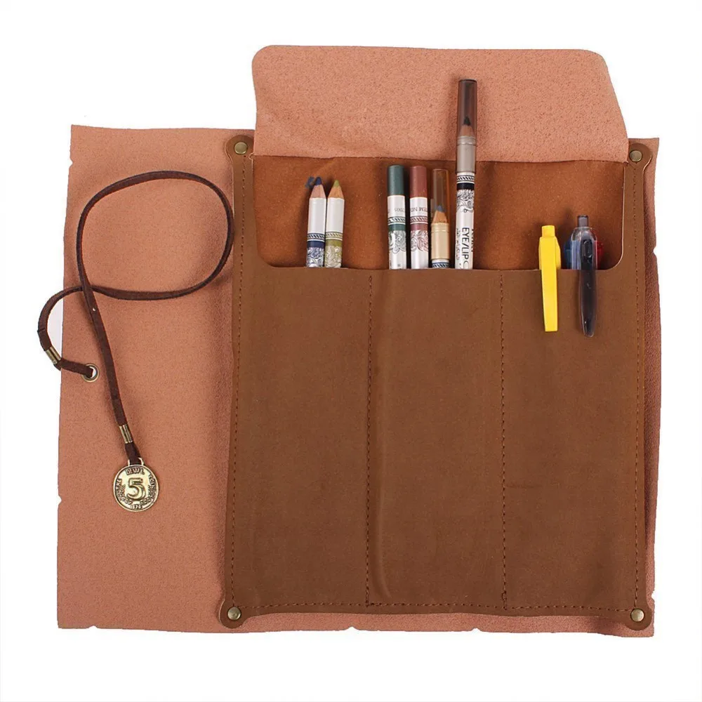 Vintage Pirate Treasure Map Pattern Roll Up PU Leather Pencil Case Bag Holder Pouch Carrier Cosmetic Makeup Pouch Card Pocket