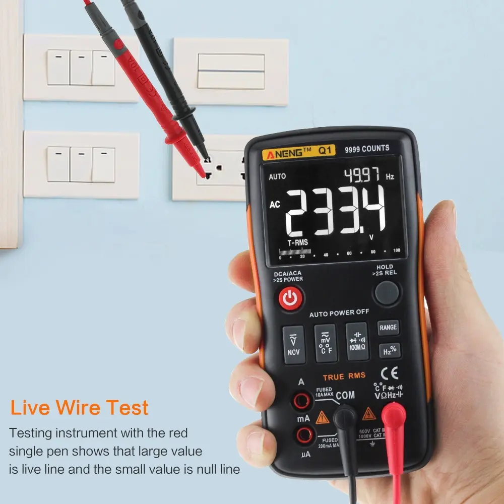 

Q1 True-RMS Digital Multimeter Auto 9999 Counts With AC/DC Voltage Ammeter Current Ohm Transistor Tester Power Meter Test