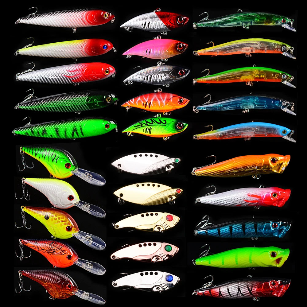 30pcs/lot Mix Colors Fishing Lures set Fishing Bait Mixed Size Fishing