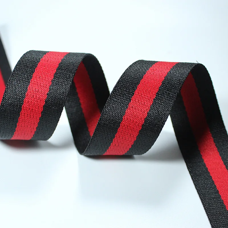 

25mm 1" 1.5" 2" wide webbing 45 yards Black red Striped polyester Webbing ribbon twill yarn for the sewing belt Bag handle deco