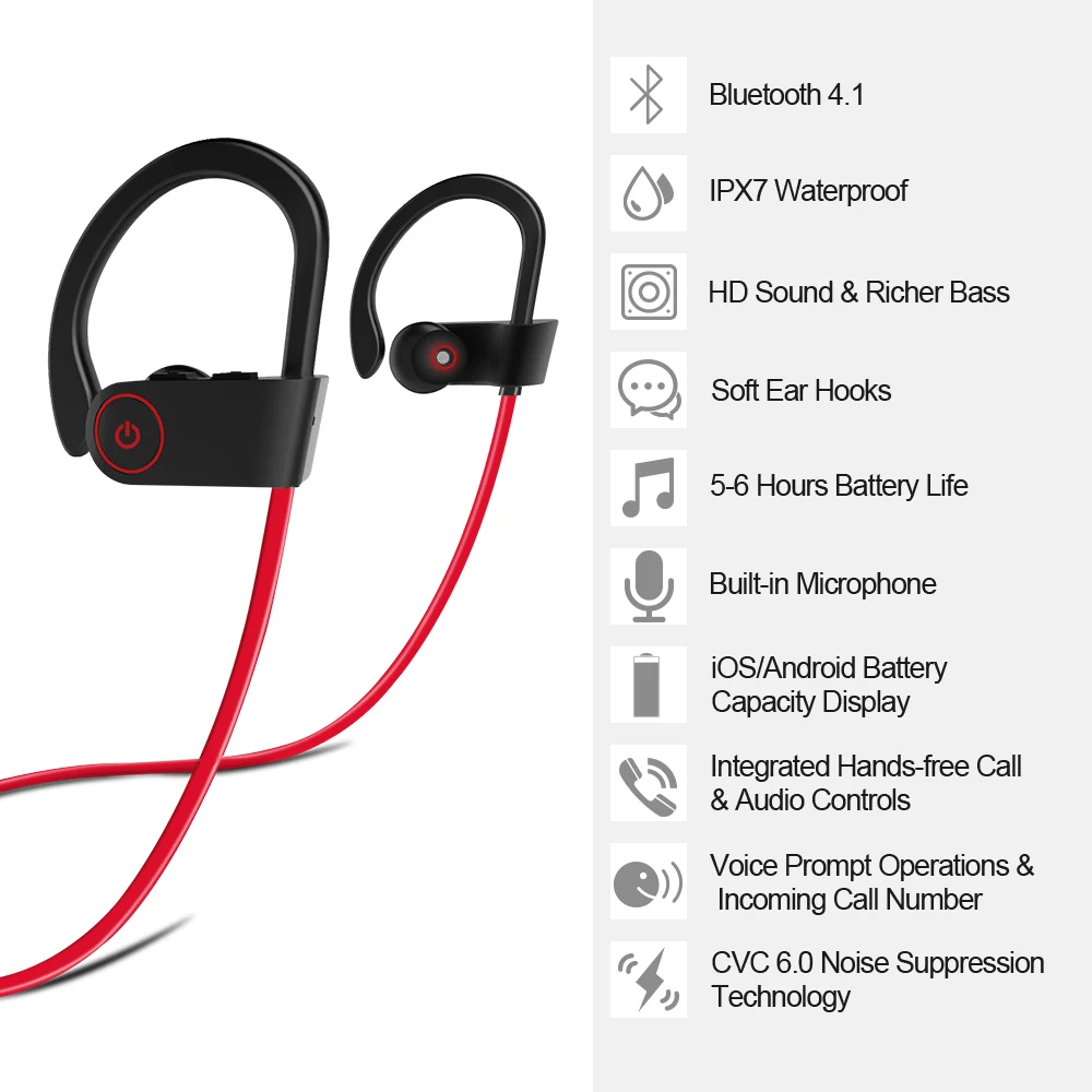 Alwup Беспроводной наушники bluetooth спортивные Бег HiFi музыка шейным бас гарнитура с