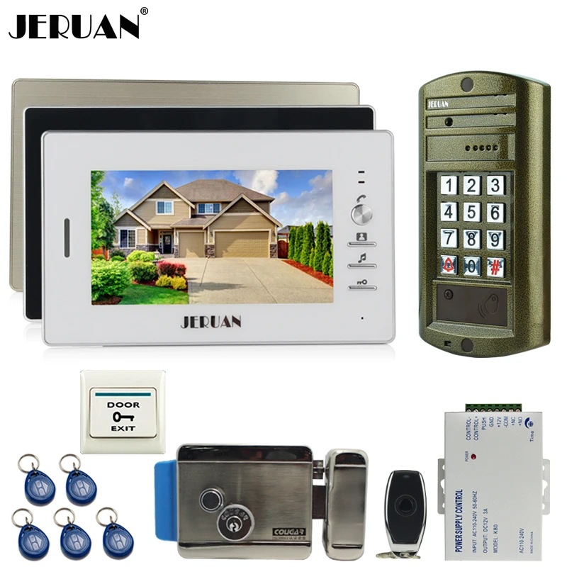 

HOME NEW Metal waterproof password keypad HD IR Mini Camera + 7 inch LCD Video Door phone Intercom System kit 3 Monitor+E-lock