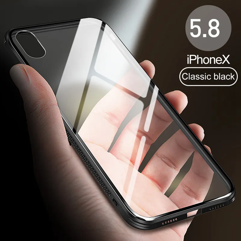 

Luxury Transparent Tempered Glass Case For iphone 8 7 6s 6 Plus Cover Sost Tpu Bumper Silicone Cover For iphone X 6 7 8 Case