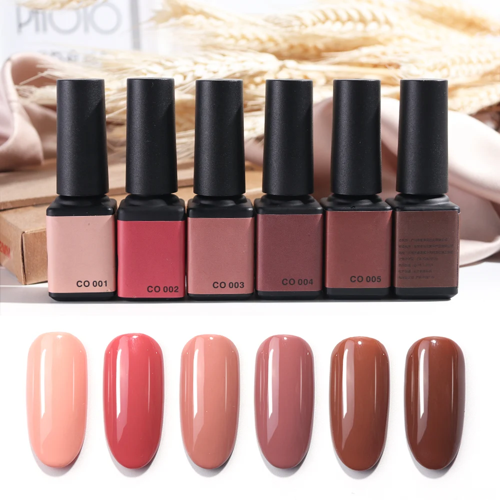 

6ml Gel Nail Polish Varnish Coffee Brown Pure Color Semi Permanent UV LED Gel Lacquer Nail Art For Manicure Soak Off JICO01-06