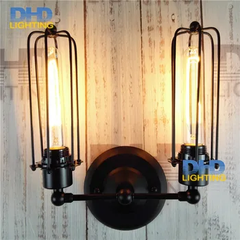 

Double arm iron cage shade Hot sale America style country nostalgic vintage wall lamps for home decor restauran dinning room