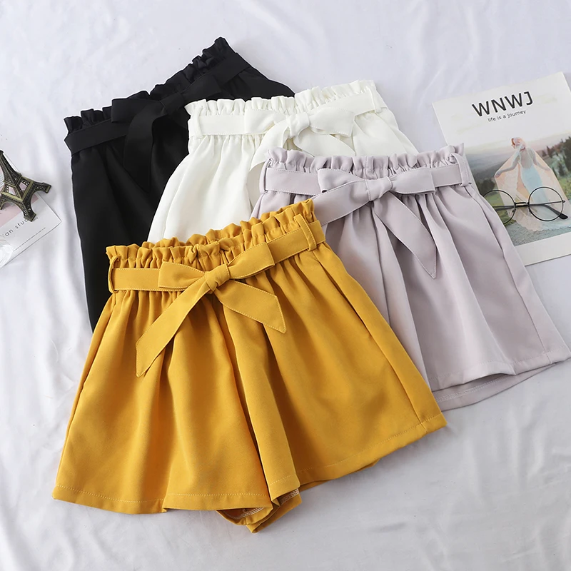 

Lace-up A line Shorts Women 2019 Summer Korean Loose Shorts Slim High Waist Wide Leg Short Pants Fashion Streetwear Shorts Femme