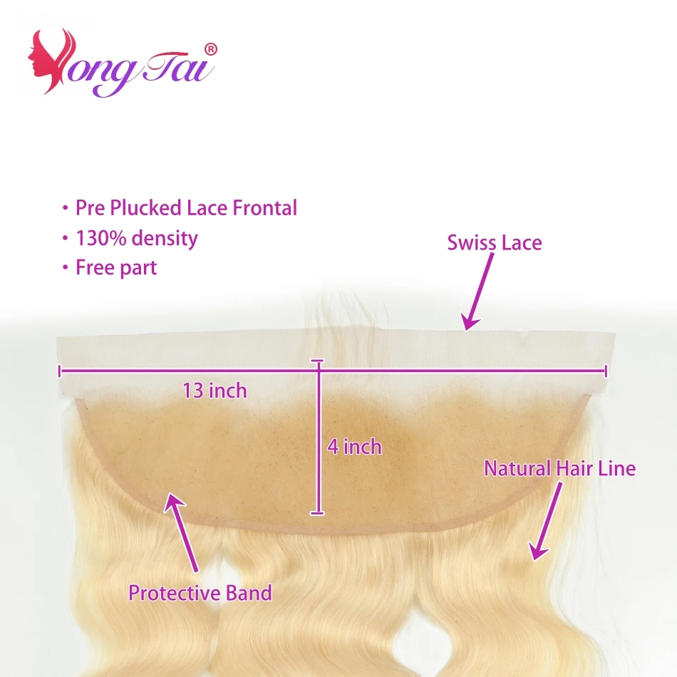 YuYongTai волос 613 блондинка средства ухода за кожей волна бразильские волосы волна человеческие 3 Связки с 13*4 фронтальной волосы remy