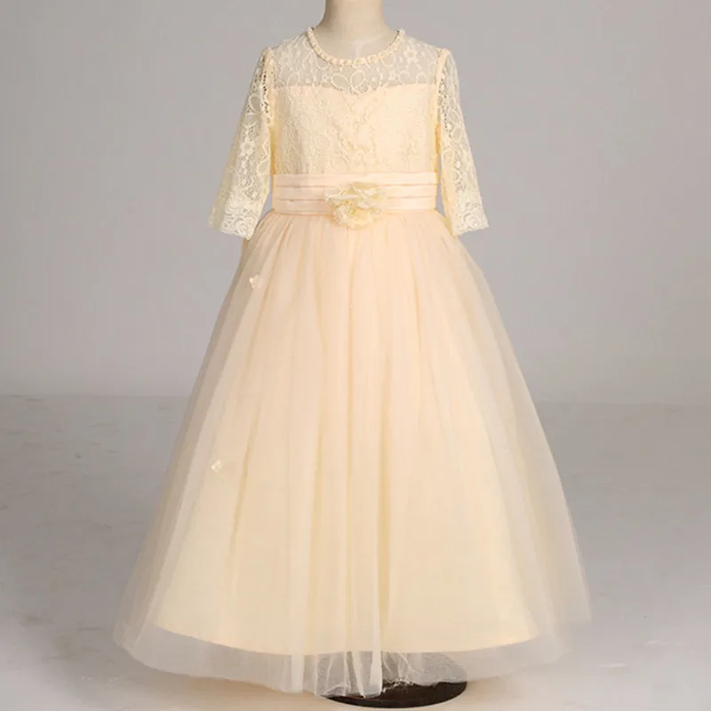 Платье с цветочным узором для девочек элегантное платье принцессы с кружевами, жемчугом и сливой коллекция года, летние праздничные платья на свадьбу Одежда для девочек для детей возрастом от 4 до 14 лет