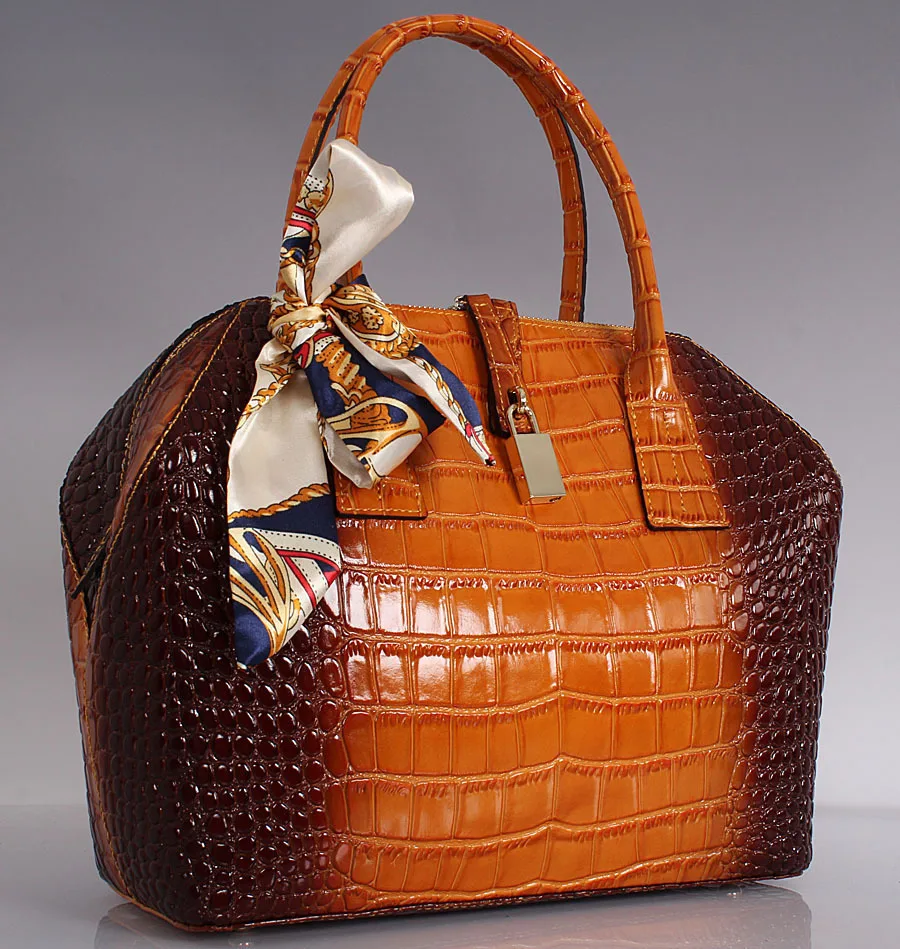 

Women Genuine Leather Handbags for women 100% Real Leather lady tote bags high quality alligator bags with free scarf 7615
