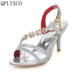 Qplyxco Новые сандалии большие и маленькие Размеры 31-48 женская обувь на высоком каблуке Босоножки Для женщин для вечеринки с танцами Свадебные