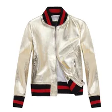 Fashion Gold/silver sheepskin bomber jackets Chic women's baseball uniform coat Real leather Jackets coat S531