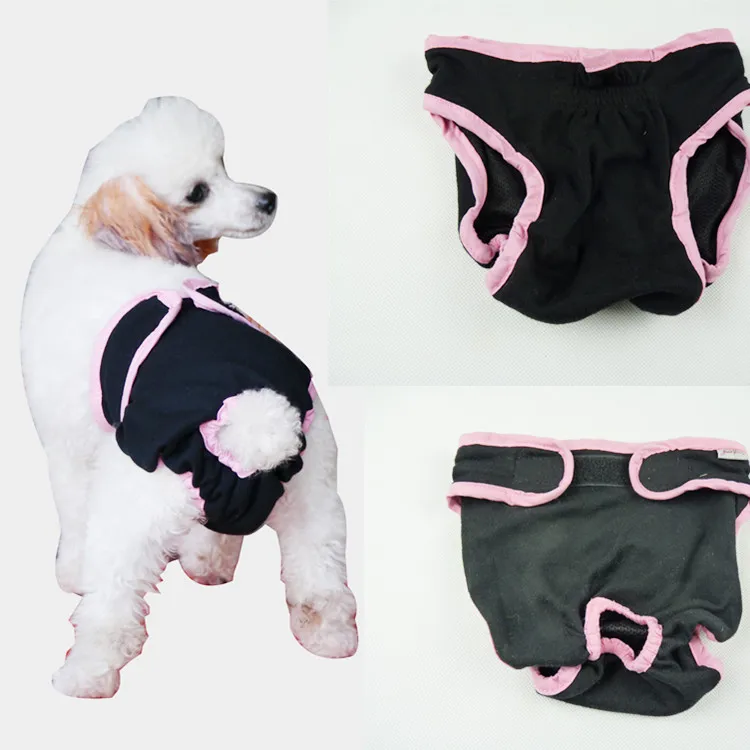 Регулируемые женские физиологические брюки для здоровья домашних животных, хлопковое нижнее белье, подгузники для щенков, санитарные брюки для маленьких и крупных собак от XS до XL - Цвет: black
