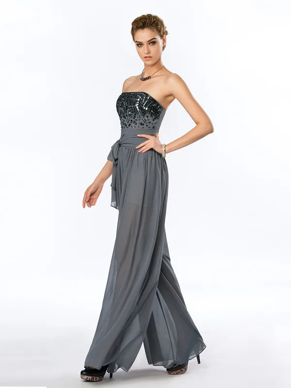 Strapless Gray Chiffon Jump Suit Women 